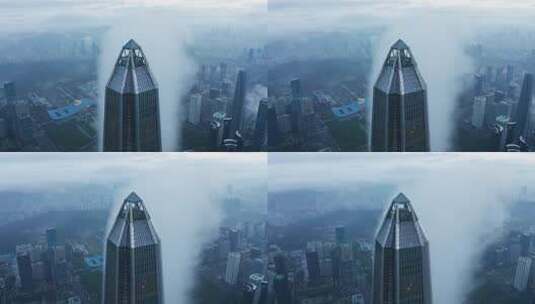 深圳平安大厦平流雾环绕高清在线视频素材下载