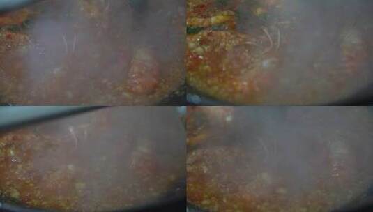 锅里热气腾腾的虾子高清在线视频素材下载