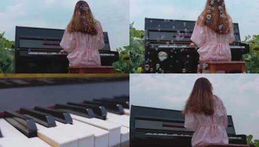 女生弹钢琴高清在线视频素材下载
