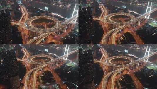 上海南浦大桥航拍夜景高清在线视频素材下载