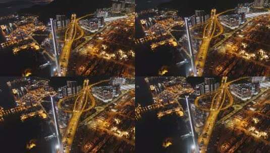 航拍香港青衣集装箱港口运作夜景高清在线视频素材下载