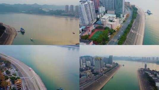 长江沿岸城市航拍高清在线视频素材下载
