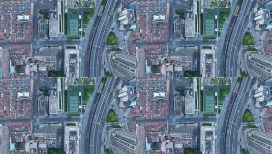 俯瞰城市内的道路航拍高清在线视频素材下载