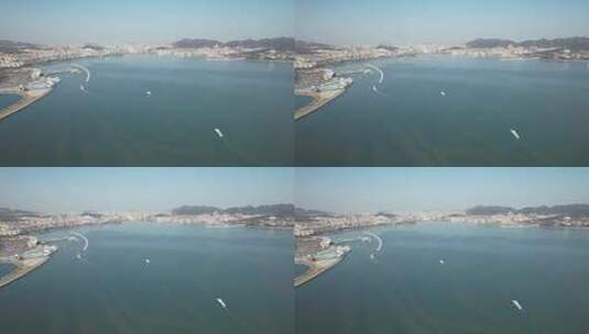 原创 山东威海刘公岛旅游码头海滨风光航拍高清在线视频素材下载