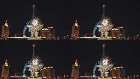 天津夜景世纪钟指针走动延时1080p高清在线视频素材下载