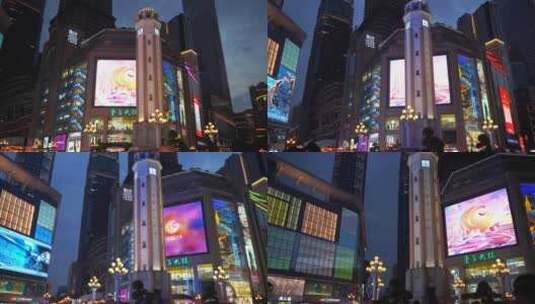 重庆解放碑夜景仰望第一视角高清在线视频素材下载