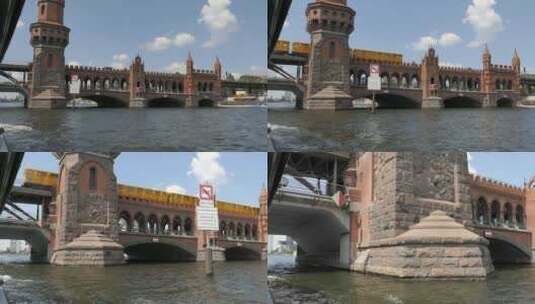 柏林城-施普雷河-船、桥、火车高清在线视频素材下载