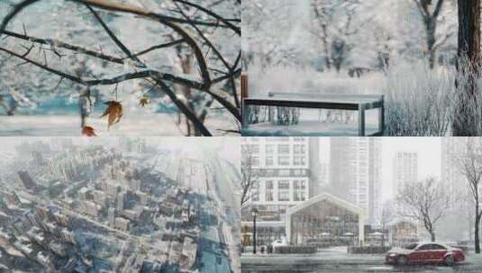 三维城市下雪 下雪 冬天的城市 冰天雪地高清在线视频素材下载
