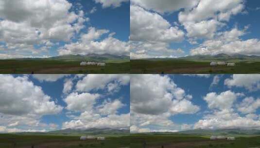新疆草原河流蓝天白云延时高清在线视频素材下载