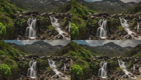 大圣伯纳德山口阿尔卑斯山瑞士山脉瀑布高清在线视频素材下载