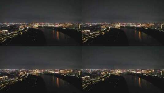 泉州夜景航拍晋江两岸夜晚风光江滨河流建筑高清在线视频素材下载