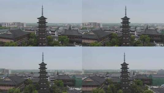 航拍上海松江寺庙全景高清在线视频素材下载