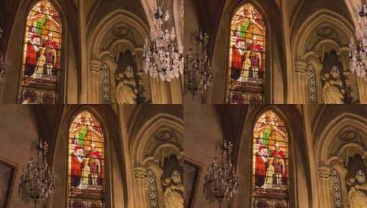天主教堂玻璃上彩绘的画高清在线视频素材下载