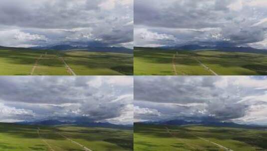 青藏高原青藏铁路公路三路并行航拍高清在线视频素材下载
