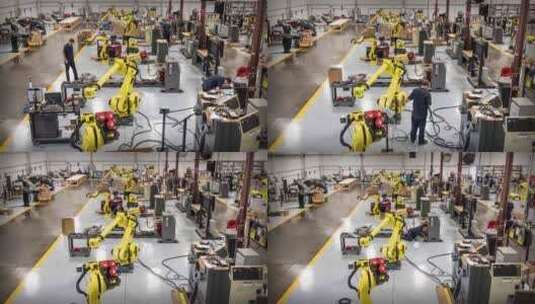 4K工业机械人组装车间延时拍摄高清在线视频素材下载