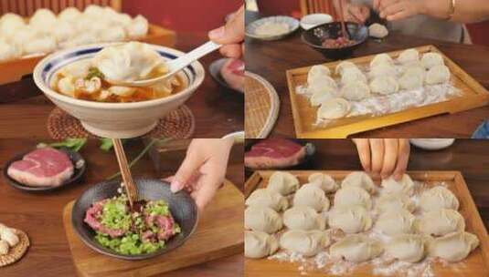 包饺子 煮饺子 饺子馅高清在线视频素材下载