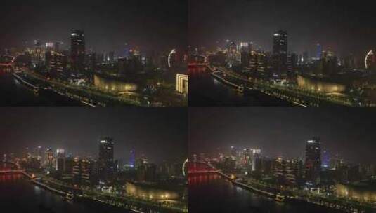 南昌新华保险大厦夜景航拍城市建筑夜晚风光高清在线视频素材下载