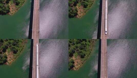 俯拍桂林高铁行驶的动车 碧绿的湖泊高清在线视频素材下载