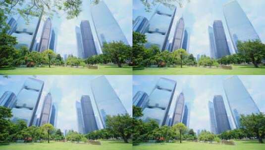 广州珠江新城花城广场 仰拍高楼大厦建筑群高清在线视频素材下载