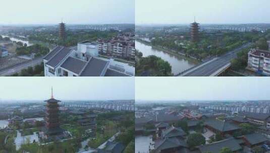 航拍上海宝山寺佛教寺院自然风光高清在线视频素材下载