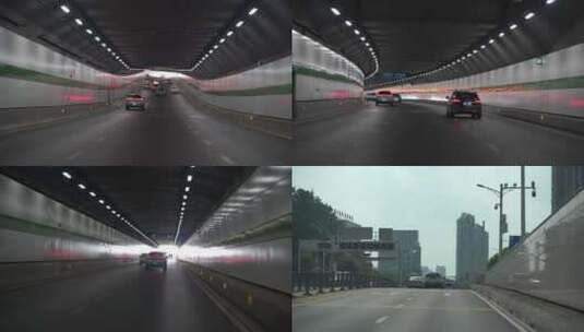 开车行驶在城市隧道路交通车流城市窗外风景高清在线视频素材下载