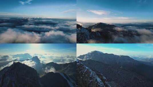 航拍雪山 雪景 云层上的美景莲花山高清在线视频素材下载