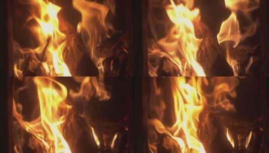 燃烧的木柴木炭火焰篝火升格高清在线视频素材下载
