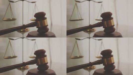 正义法槌和天平象征着司法公平高清在线视频素材下载