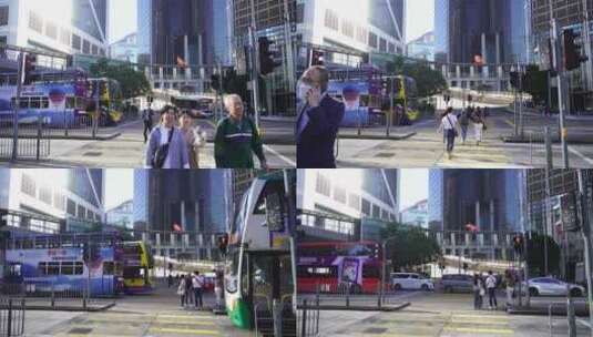 香港街道交通路况道路车流城市道路人群人流高清在线视频素材下载