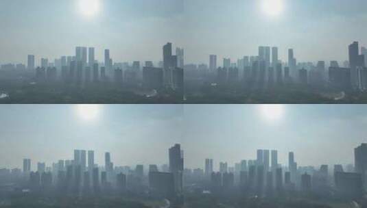 深圳城市逆光建筑阳光航拍城市日出夕阳剪影高清在线视频素材下载