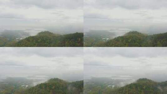 杭州西湖茅家埠秋色云雾航拍高清在线视频素材下载