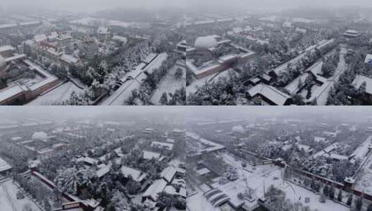 航拍洛阳白马寺雪景高清在线视频素材下载