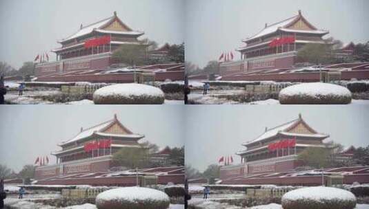 下雪的天安门4K高清在线视频素材下载