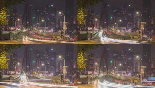 4K重庆千厮门大桥夜景交通车流延时高清在线视频素材下载