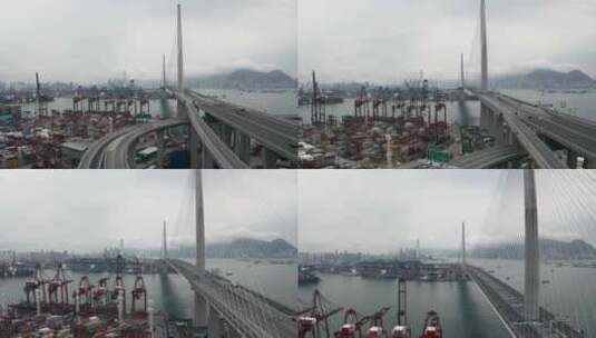 航拍物流港口大桥高清在线视频素材下载