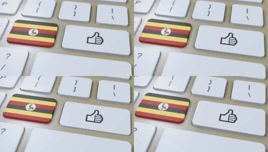 乌干达国旗和是或竖起大拇指按钮3D动画高清在线视频素材下载