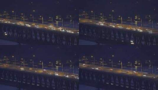 武汉长江大桥交通双层桥梁行驶的汽车和火车高清在线视频素材下载