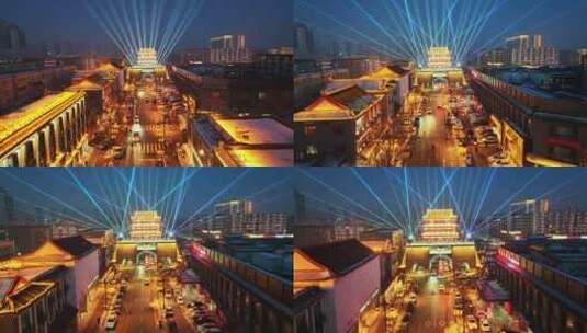 中国辽宁沈阳故宫方城夜景灯光航拍高清在线视频素材下载