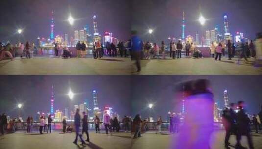 上海外滩游客在游玩延时摄影夜景视频素材高清在线视频素材下载