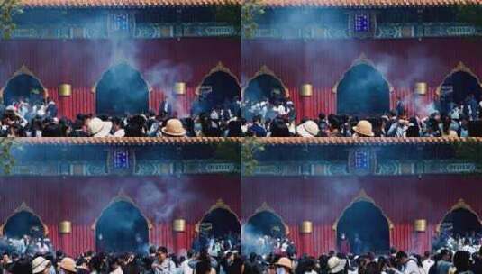 北京雍和宫烧香祈福的人群高清在线视频素材下载