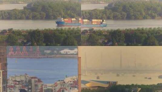 夕阳下长江南京段航船行驶延时摄影高清在线视频素材下载