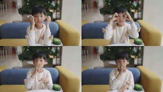 中国小男孩做鬼脸幽默搞笑快乐氛围唯美慢镜高清在线视频素材下载