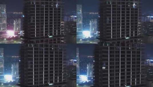 夜景城市楼盘房地产开发建设电焊施工前飞高清在线视频素材下载