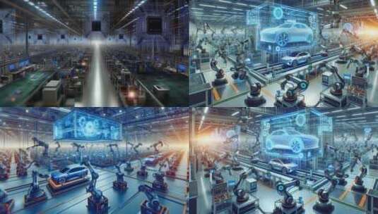大型人工智能汽车生产线机械手臂工厂4K高清在线视频素材下载