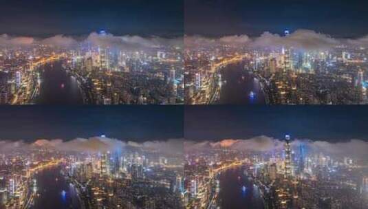 上海陆家嘴滨江航拍夜景延时高清在线视频素材下载