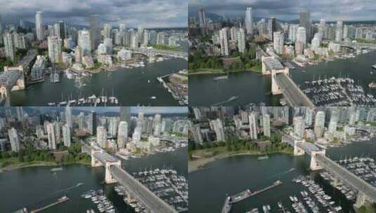 加拿大阴天温哥华市中心摩天大楼的鸟瞰图高清在线视频素材下载