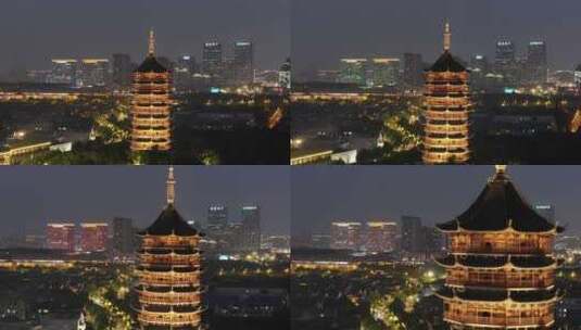 苏州姑苏古城历史文化地标夜景（航拍运镜）高清在线视频素材下载