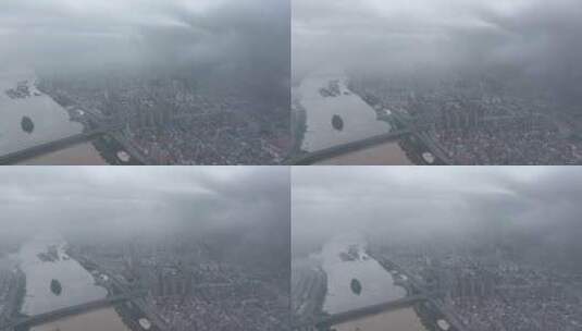 夏天汛期雨季来临，城市上空雨雾弥漫高清在线视频素材下载