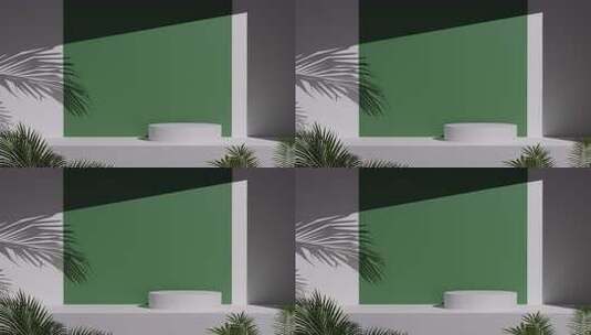 产品展示讲台背景。绿色白色背景植物树叶运高清在线视频素材下载