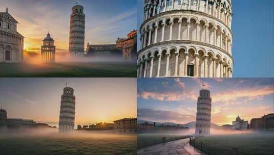 晨曦中的比萨斜塔意大利古迹高清在线视频素材下载